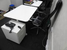 *Contemporary Style Height Adjustable Desk with Stand Alone Three Drawer Pedestal and High Back Offi