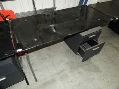 *Contemporary Style Black Glass Single Pedestal Desk