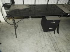 *Contemporary Style Black Glass Single Pedestal Desk