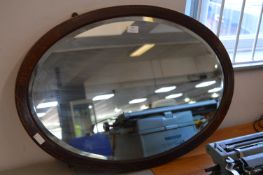 Inlaid Mahogany Framed Beveled Edge Oval Wall Mirr