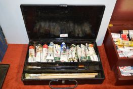Large Winsor & Newton Vintage Metal Artists Case Containing Oil Paints & Brushes