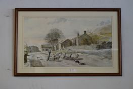Framed Print by Alan Ingham of a Dales Village - Sheep Herding Scene