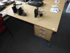 *Single Pedestal Office Desk in Light Wood Finish