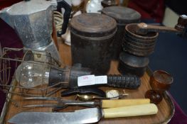 Tray Lot of Collectibles Including Lamp Bases, Sto