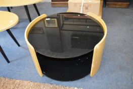 *Light Wood & Black Glass Circular Coffee Table