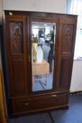 Edwardian Mahogany Single Wardrobe with Central Be