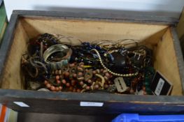 Wooden Box of Costume Jewellery