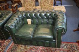 Green Leather Chesterfield Two Seat Sofa