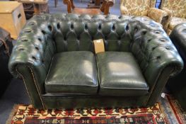 Green Leather Chesterfield Two Seat Sofa