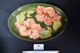 Moorcroft Hibiscus Pattern Oval Dish on Green Ground