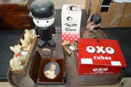 Tray Lot of Collectibles; Flour Grader, Two Dogs, etc.