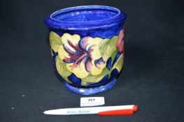 Moorcroft Hibiscus Pattern Plant Pot on Blue Ground