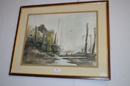 Framed Watercolour by Barry Langyord Hansen - Riverside Scene