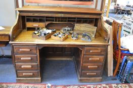 Large Edwardian Oak Roll Top Desk 5ft long 33