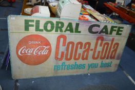 Painted Aluminium Floral Cafe Coco-Cola Advertising Sign 6ft x 3ft