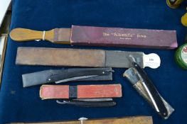 Three Cut Throat Razors plus Two Strops