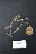 9ct Gold Watch Fob, Three Bars and a Chain ~16g total