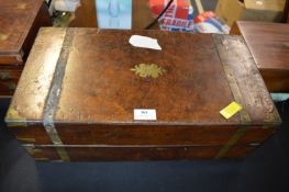 Large Victorian Walnut Writing Slope with Brass Inlay and Red Velvet Inserts