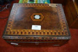 Victorian Writing Slope with Straps and Decorative Wooden Box