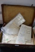 Small Vintage Leather Case Containing Deeds and Old Documents