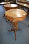 Octagonal Inlaid Walnut Sewing Table on Tripod Base