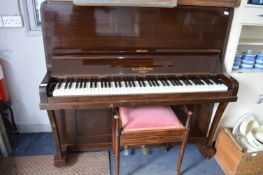 Upright Piano by W.H. Barnes of London plus Victorian Inlaid Mahogany Piano Stool