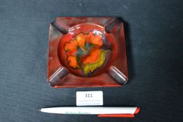 Moorcroft Hibiscus Pattern Ashtray on Dark Red Ground