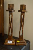 Pair of Period Oak Candlesticks