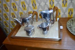 Four Piece Picqout Ware Coffee Set with Tray