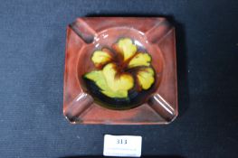 Moorcroft Hibiscus Pattern Ashtray on Red Ground