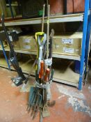 Bundle of Garden Tools; Edging Tools, Fork, Hoe, etc.