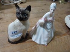 Beswick Cat and a Royal Doulton Figurine - Dianna