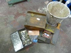 Enameled Bucket, Small Pine Box and Small Collection of Collectables