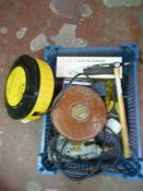 Small Box of Tools including Tape, Electric Scissors, Drill etc