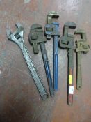 Four Stilsons & Bahco Spanner