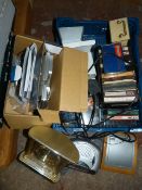 Box of Cassette Tapes, Clocks, Calculator etc