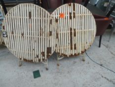 * x2 garden tables, good condition. X2 chairs not matching.