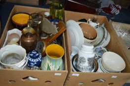 Two Boxes of Pottery & Glassware, Kitchen Dishes,