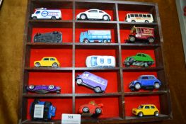 Collectors Display Case and Diecast Corgi Vehicles