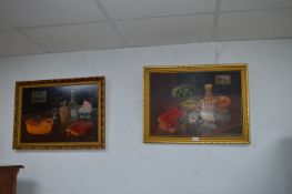 Pair of Gilt Framed Oil on Board Still Lives