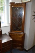 Leaded Glass Oak Effect Corner Cupboard