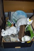 Decorative Items; Pottery Cats, Trays, etc.