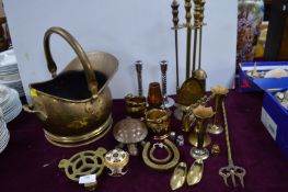 Brassware Including a Coal Scuttle, Fireside Compa