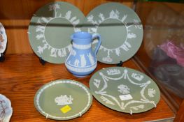 Wedgwood Jasper Ware Green & White Plates and a Bl