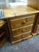 Three Drawer Pine Bedside Unit