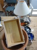 Silver Plated Tray, China, Table Lamp, etc.