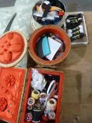 Two Sewing Baskets, Buttons, Zips, etc.