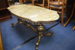 Ornate Marble Effect Coffee Table with Brass Suppo