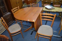Oval Topped Teak Drop Leaf Dining Table with Four