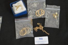 9ct Gold Earrings plus Scrap Chain ~7g total